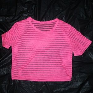🌺 Pink Sheer Striped Crop Top